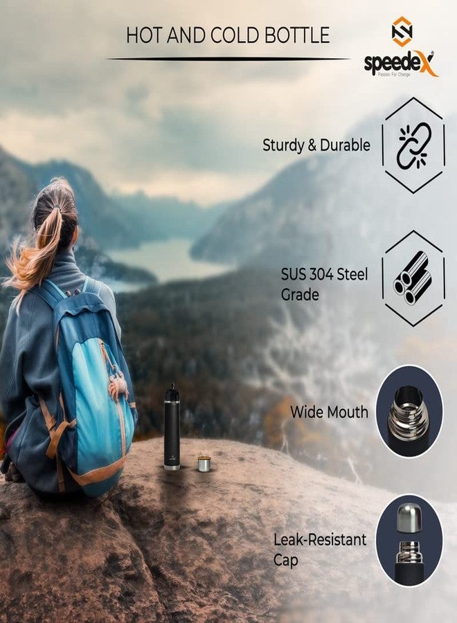 Speedex Thermos Bottle - 500 ML Vacuum Insulated Stainless Steel for Kids, Men, Women - Thermosteel Bottle Ideal for School, Office, Travel Flask for Hot & Cold Beverages - Black Colour - Image 3